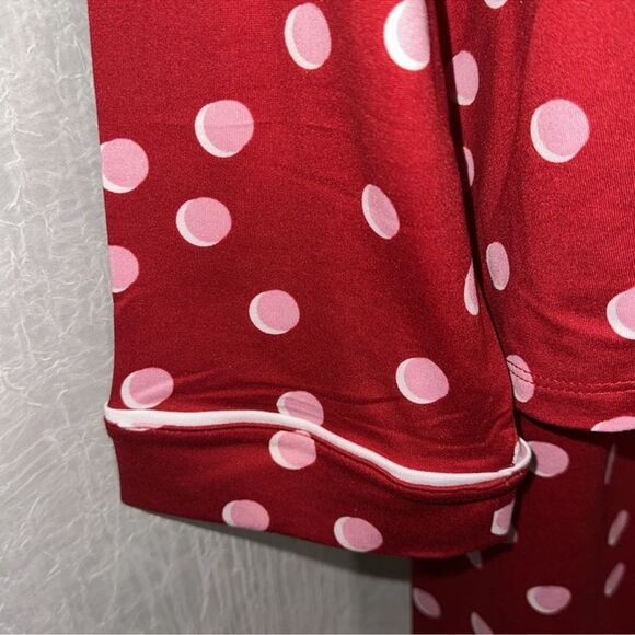 kate spade L-XL Red Pink Polka Notch Collar Long Sleeve Pajama Set - Picture 6 of 11